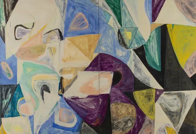 Diptyque d'Henri Castella, 225 x 300 cm, huile et laque sur toile, signé du cachet de l'atelier au dos, vers 1970